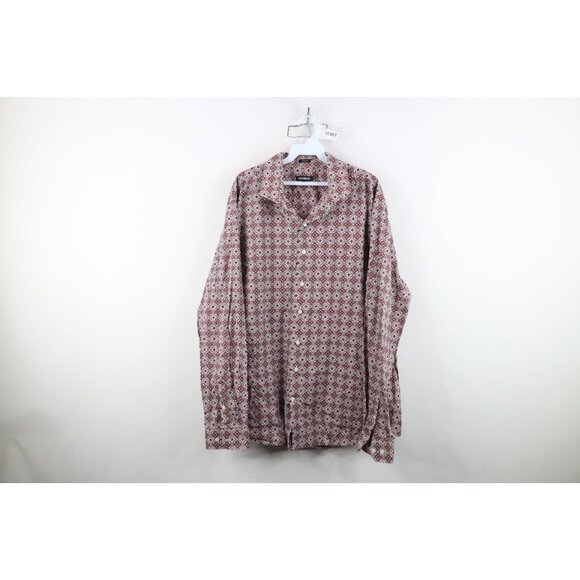 Express Mens 2XL XXL Extra Slim Geometric Tapestry Collared Button Shirt Cotton - Picture 1 of 12